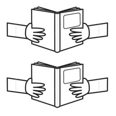 two hands holding an open book with one hand on the top and the other in the middle