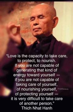 an old man with a quote on it that says love is the capacity to take care