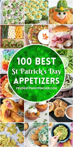 st patrick's day appetizers collage with text overlay that reads, 100 best st patrick's day appetizers