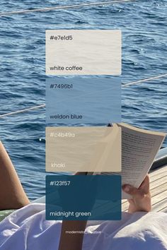 Summer Beach Blue Color Palette Inspiration for your next branding project , book, woman reading, blue sea, color palette Design Process Steps, Email Template Design, Blue Color Palette, Branding Resources, Beach Blue, Logo Creation