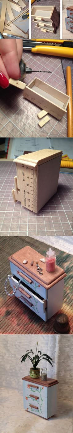 there are three pictures of different things in the same box and one is being made out of cardboard