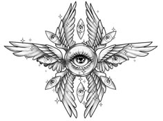 an all seeing eye tattoo design with wings and stars on the bottom half of it