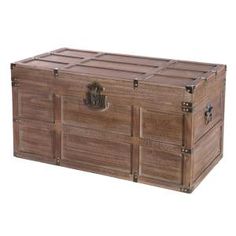 a large wooden trunk with two doors and three drawers on one side, sitting against a white background