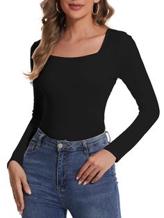 PRICES MAY VARY. [Sizing Tips]: Please Measure Your Bust, Waist and Hips, Follow Our Size Chart.Stretchy Fabric and Slim Fit Design.Women Tops Bodysuit Trendy Going Out Outfits Bodysuit Fashion 2023. Our Square Neck Long Sleeve Slim Fit Top Bodysuit for Women is Made of Modal, Soft, Stretchy and Skin-friendly Premium Fabric. Square Neck Top Perfectly Reveal a Delicate Collarbon to Show Your Elegant and Feminine. Long Sleeve Slim Fit Tops is Basic and Trendy for Winter/Spring/Fall. Snap Buttons a Long Sleeve Bodysuit Outfit, Outfits Bodysuit, Trendy Going Out Outfits, Bodysuit Shirt, Bodysuit Tops, Square Neck Bodysuit, Body Suit Outfits, Slim Fit Top, Bodysuit Fashion