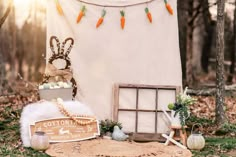 an outdoor display with carrots and other decorations