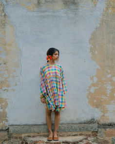 An oversized gathered dress with quarter length sleeves in madras checks with an embellished stitch of Kantha. Madras Aesthetic, Madras Checks, Content Aesthetic, Gathered Dress, Checkered Dress, Womens Wellness, Xl Dress, Outerwear Jackets, Sri Lanka