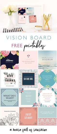 a bunch of cards that are on top of each other with the words vision board printable