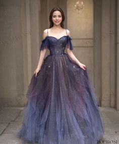 Starry Moon Embellished Formal Gown for Engagement and Special Occasions Purple Evening Dress, Formal Prom Dresses Long, Sparkly Prom Dress, Prom Dress Inspo, Tulle Evening Dress, Prom Dress Ideas, Prom Inspo, Gauze Dress, Prom Dress Inspiration