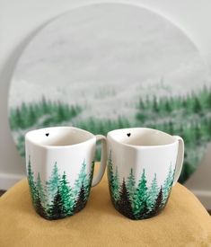 Forest Pottery Painting, Forest Pottery, Forest Ideas, Painted Forest, Forest Mug, Emotional Damage, Diy Bowl, Ceramics Inspiration, Painted Plant Pots