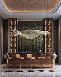 an elegant bar with marble floors and walls