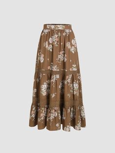 a woman wearing a brown floral print skirt High Waist Maxi Skirt, Textile Waste, High Waisted Maxi Skirt, Floral Outfit, Clothing Details, Trendy Clothes For Women, Cool Costumes, Happy Hour, Cider