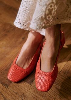 Noemie heel pumps - Smooth braided coral - Smooth ovine leather - Sézane Coral Shoes, Heeled Pumps, Ballerina Pumps, Wrap Heels, Sheep Leather, Ankle Strap Heels, Heel Pumps, Rubber Heels, Braided Leather