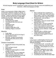 the body language check sheet for writer's life is shown in black and white