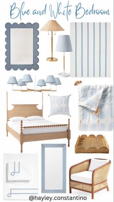 blue and white bedroom design board