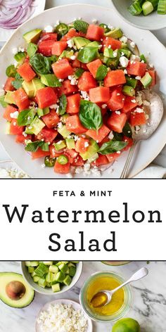 watermelon salad with feta and mint on the side