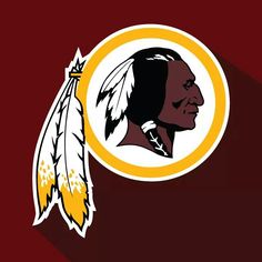 the washington football team's logo is shown on a red background with white and yellow feathers