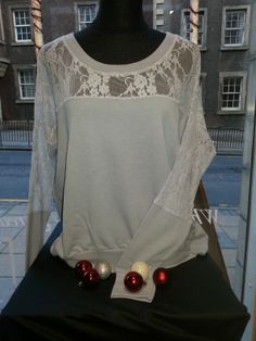 10th December Who says sweatshirts can't be gorgeous and flattering? They never saw this one by A Postcard from Brighton!  Love the lace, love the shape!  £60 The Shape, Brighton, Bell Sleeve Top, Lace Top, Long Sleeve Blouse, Blouses