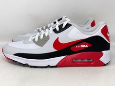 Nike Air Max 90 'Fire Red' Black White Golf Shoes, Size 9.5 BNIB DX5999-162 Brand new in box. Box lid is missing. Shoes are unworn, pristine condition. Size 9.5 Nike Closet, Air Max 90 Red, Jordan Shoes For Men, Casual Shoes Women Sneakers, Womens Workout Shoes, Air Shoes, Womens Workout, Perfume Reviews, Nike Air Shoes