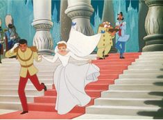 the princess and the frog are going down the stairs in disney's beauty and the beast