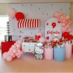 a hello kitty themed birthday party with balloons