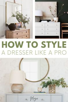 We're showing you exactly how to style a dresser six different ways! This is seriously the cutest dresser decor! Styling Dresser In Living Room, Decor On Dresser Top, Wood Dresser Decor Bedroom, Styling A Tall Dresser, How To Style A Tall Dresser, Dresser Decor Bedroom Ideas, Tall Dresser Styling, How To Decorate Dresser