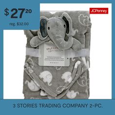 This soft minky blanket with separate matching elephant security blanket will become baby's favorite. Constructed from 100% polyester, pieces are easy care, machine wash and dry. Blanket measures 30 inches by 40 inches and security blanket toy measures 14 inches square.# Pieces In Set: 2Included: 1 Security Blanket(s), 1 30x40 Blanket(s)Features: ReversibleRecommended Ages: 0-24 MonthsBase Material: 100% PolyesterFabric Description: MicroplushCare: Machine Wash, Tumble DryCertifications And Lis… Blue Octopus, Elephant Blanket, Grey Elephant, Gray Blanket, Security Blanket, Minky Blanket, Pink Butterfly, Trading Company