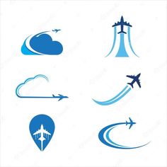 airplane icons and symbols in blue on a white background stock photo, images and royalty