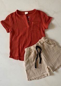 GIRLS - Boys Burgundy Tan Shorts and Shirt Set - Hannah Rose Vintage Boutique Baby Clothes Sewing Patterns Free, Free Baby Clothes Patterns Sewing, Newborn Sewing Patterns, Free Baby Clothes Patterns, Baby Clothes Sewing Patterns, Baby Clothes Patterns Sewing, Tan Shorts, Baby Boy Dress, Man Of The House