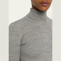 Gabriela Hearst "May" double-knit sweater. Turtleneck. Long sleeves. Slim fit. Pullover style. Wool/silk/cashmere. Imported. Sweater Turtleneck, Gabriela Hearst, Cashmere Turtleneck, Double Knit, Double Knitting, Bergdorf Goodman, Hip Length, Grey Sweater, Turtleneck Sweater