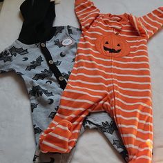 Bat And Hoddie With Fangs, 60%Cotton/40%Recycled Polyester,(3/6months) Carter's Pumpkin Onesie, 100%Polyester, (6months) Newborn Halloween Outfits, Pumpkin Onesie, Newborn Halloween, Baby Bats, Phone Holster, Month Colors, Halloween Fall, Baby Halloween, Fit N Flare Dress