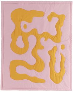 a pink and yellow piece of art with shapes on it's sides, including the shape of a rectangle