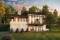 an artist's rendering of a modern house in the woods