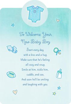 Welcome With a Kiss and Hug New Baby Boy Card - Greeting Cards - Hallmark Scrapbook Poems, Baby Boy Poems, Baby Card Messages, Kiss And Hug, Birth Quotes