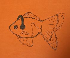 a drawing of a fish with headphones on it's ears is shown against an orange background