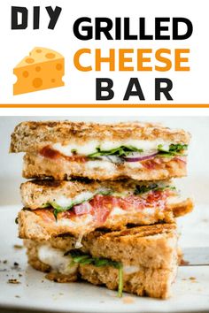 grilled cheese bar with text overlay that reads diy grilled cheese bar