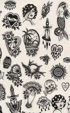 an assortment of tattoos on a white background