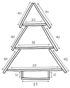 a drawing of a three tiered christmas tree with measurements for the top and bottom