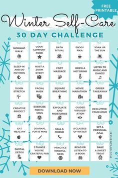 Winter Challenge Ideas, Winter Self Care Challenge, 30 Day Challenge Ideas Fun, Christmas Self Care, Winter Self Care, Winter Challenge, Self Care Challenge, Dark Days, Self Care Bullet Journal