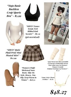 Simple Y2k Outfit, Simple Cute Outfits For School, Y2k Skirt Outfit, Shein Inspired Outfits, Skirt Leg Warmers, Shein Clothes, Outfit Shein, Chain Gold Necklace, Clothes Sweater