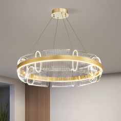 a circular chandelier hanging from the ceiling