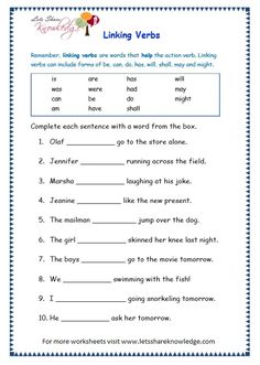 the worksheet for linking verbs