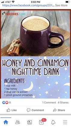 the facebook page for honey and cinnamon night time drink