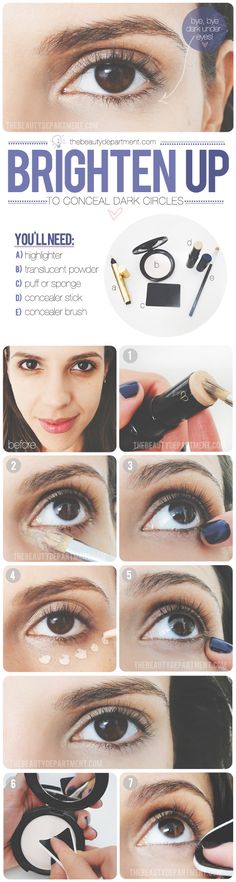 Brighten Up Dark Circles thebeautydepartment.com #dark #circles #under #eyes #foundation #concealer Concealer For Dark Circles, Quick Makeup, Makeup Tricks, Trendy Makeup, Undereye Circles, Eye Concealer, Beauty Tutorials