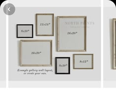 three different frames are shown with numbers and measurements for each one wall hanging on the wall