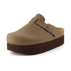 PRICES MAY VARY. Premium Vegan Leather upper Easy Slip on / off Padded Geniune Suede footbed Premium EVA outsole Women's Cushionaire comfort Cork footbed platform clog. Stay cool with these high quality clogs that will give you comfort throughout your day. Platform Clogs Outfit, Perfect Contour, Flats With Arch Support, Clogs Outfit, Buckled Flats, Platform Clogs, Closed Toe Shoes, Round Toe Heels, Platform Heels