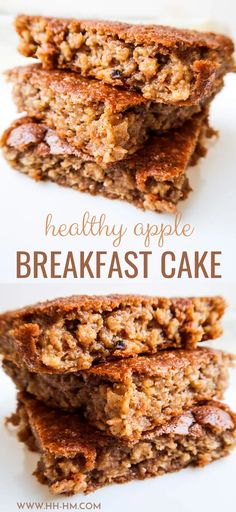 healthy apple breakfast cake is stacked on top of each other