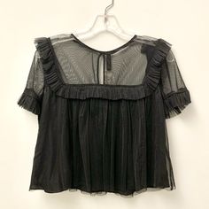 Gorgeous, Elegant, New Chiffon Layered Blouse, Lined From The Breast Line Down, In Black. Underneath Is A Hidden, Separate Black Camisole With Sphaghetti Straps. From The Zara Trafuluc Collection, Rare And Special Piece. Beautiful Fringes And Details. Perfect For Work Or Cocktails. So Versatile You Can Wear Even With Jeans And Pair Of Heels. Armpit To Armpit 18” Length 20” Chic Sheer Chiffon Top, Chic Chiffon Tops With Sheer Sleeves, Sheer Chiffon Tops For Work, Summer Workwear Blouse With Sheer Sleeves, Sheer Chiffon Blouse For Work, Chic Chiffon Tops For Night Out, Sheer Summer Workwear Blouse, Sheer Summer Blouse For Work, Chic Black Mesh Top For Workwear