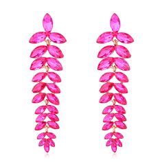 PRICES MAY VARY. Long Chandelier Design - Kelmall's leaf-shaped dangling earrings features a nature-inspired design with rhinestone-studded leaf-shaped charms that brush the shoulders, creating a stunning and dynamic look. Occasions - Rhinestone long chandelier dangling earrings are worn for any occasions, such as weddings, parties, or red carpet events, where they can be paired with elegant and sophisticated ensembles. Premium Qualtiy - Adorned selected hot pink crystals, crafted with gold plat Hot Pink Earrings, Drop Statement Earrings, Long Chandelier, Crystal Teardrop Earrings, Box Package, Statement Drop Earrings, Chandelier Design, Nature Inspired Design, Dangling Earrings