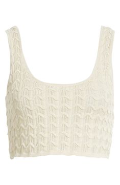 Pointelle stitching creates an airy, vintage-inspired effect on this scoop-neck tank knit to a cute abbreviated length. Scoop neck 100% cotton Machine wash, line dry Imported White Pointelle Knit Tank Top For Summer, Summer Seamless Scoop Neck Knit Top, Seamless Scoop Neck Knit Top For Summer, Crew Neck Pointelle Knit Tank Top, White Scoop Neck Knit Top For Summer, Pointelle Knit Tank Top, Summer Crew Neck Textured Knit Tank Top, Summer Textured Knit Crew Neck Tank Top, Knit Scoop Neck Beach Top