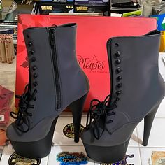 Multi-Use Brand New In Box Never Worn Green Multi Reflective/Black Matte Black High-top Synthetic Heels, Black Polyurethane Ankle Boot Heels, Pleaser Boots, Shoe References, Goth Grunge Outfits, Goth Shoes, Cute Shoes Heels, Pleaser Shoes, Awesome Tattoos